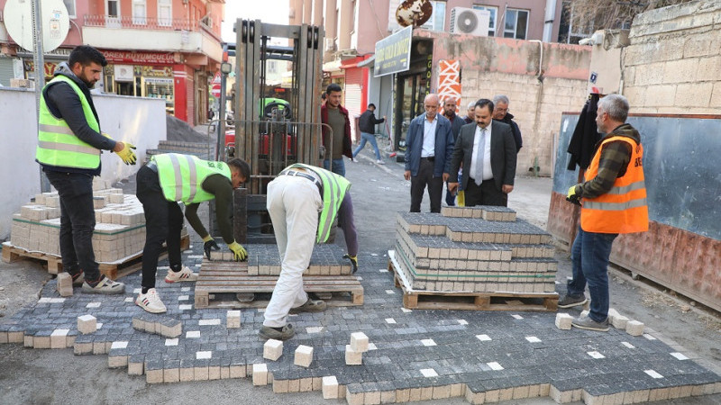 Viranşehir'de Renkli Begonit Taş Kaplama Çalışmaları Başladı